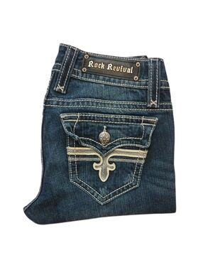 Rock Revival Dark Denim Tori Straight Leg Boot Cut Jeans Womens 29/FLAW